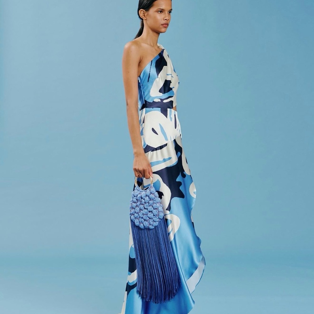 Silvia Tcherassi Blue and White One-Shoulder Dress